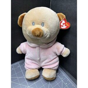 Ty Pluffies Pj Bear Pink 7" Plush Non-Removable Hooded Pajamas Sewn Eyes